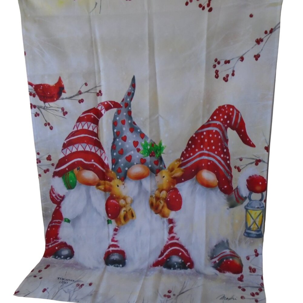 Winter Scene with Gnomes, Bunnies and birds House Flag 28x40 in.
